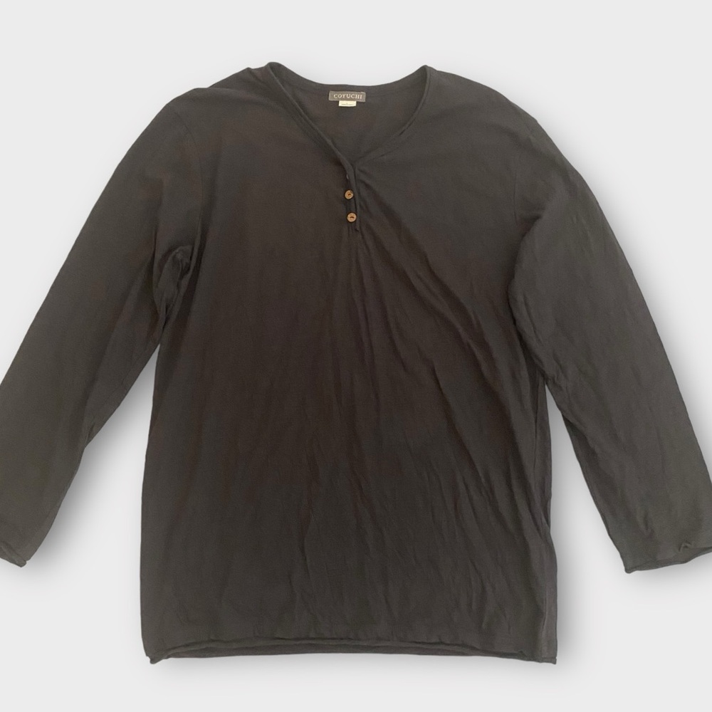 Coyuchi Women’s Shirt Large Henley Long Sleeve Organic Cotton Minimalist